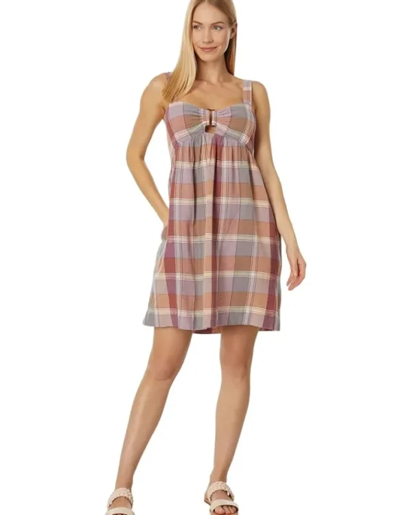 Lucky Brand Dresses<Striped Linen Cutout Babydoll Dress Dawn Pink Plaid