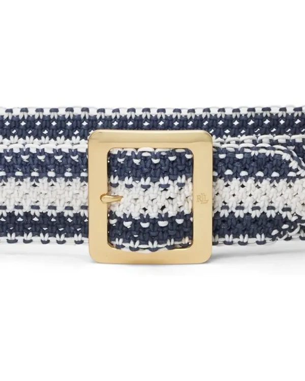 Lauren Ralph Lauren Belts<Striped Woven Wide Belt Refined Navy/Sft White/Lrn Tan