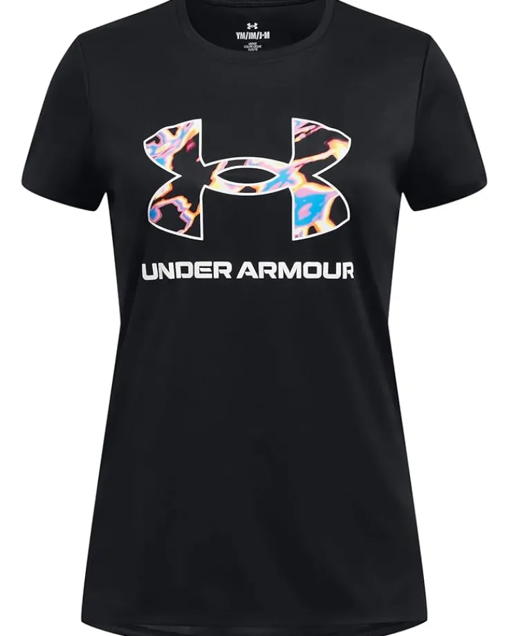 tech_big_logo_short_sleev_0.webp Under Armour Kids Shirts & Tops<Tech Big Logo Short Sleeve T-Shirt (Big Kids) Black/White 1