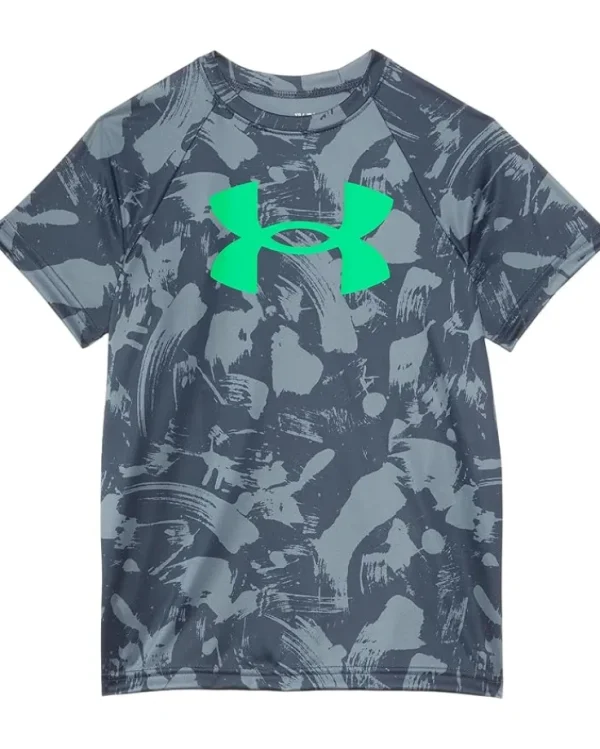 Under Armour Kids Shirts & Tops<Tech Block Printed Short Sleeve (Big Kids) Downpour Gray/Mod Gray
