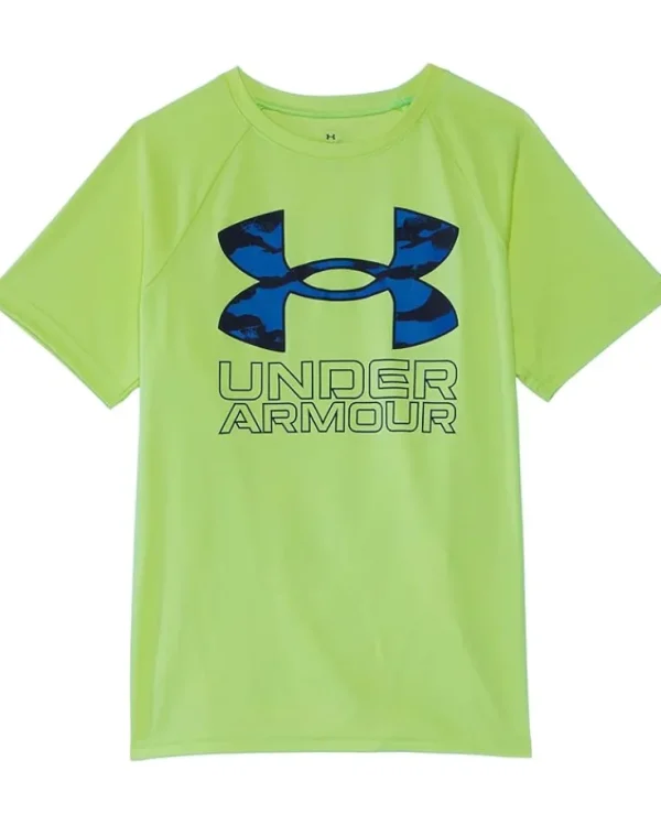 Under Armour Kids Shirts & Tops<Tech Hybrid Print Short Sleeve T-Shirt (Big Kid) Black/Castlerock