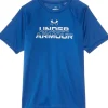 Under Armour Kids Shirts & Tops<Tech Split Wordmark Short Sleeve T-Shirt (Big Kids) Tech Blue/White