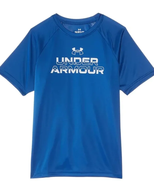 Under Armour Kids Shirts & Tops<Tech Split Wordmark Short Sleeve T-Shirt (Big Kids) Tech Blue/White
