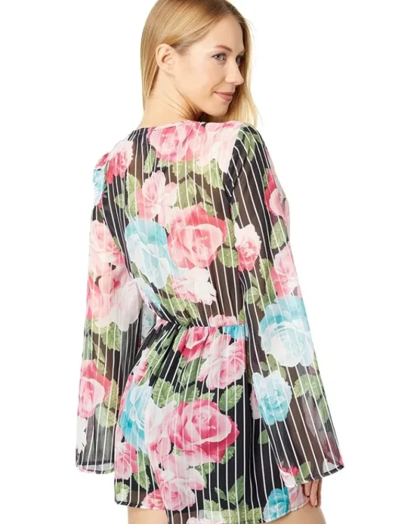 Bebe Jumpsuits & Rompers<Tie Front Floral Flutter Sleeve Romper Black/Pink