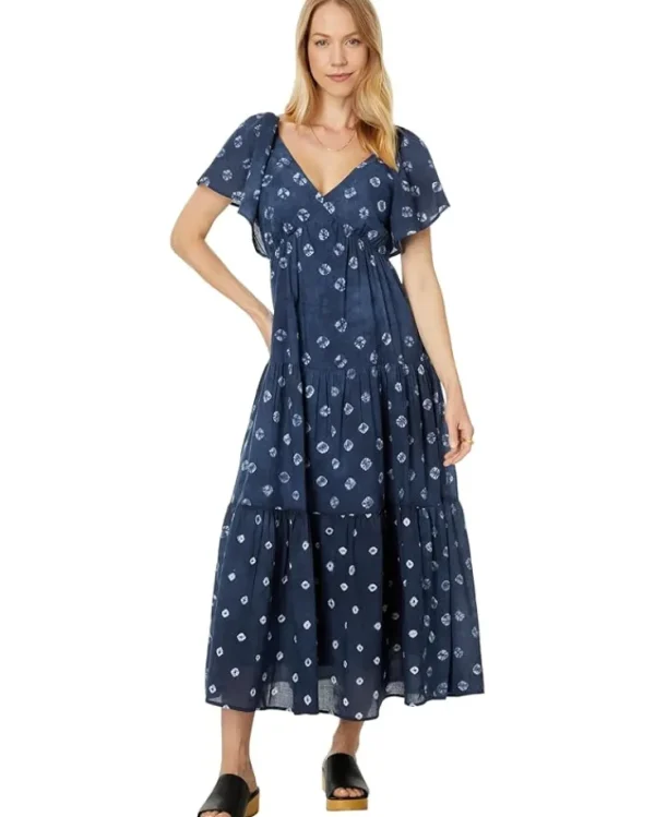 Madewell Dresses<Tie-Back Tiered Midi Dress in Shibori Blue Shibori