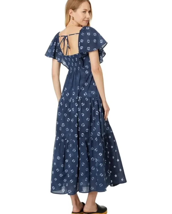 Madewell Dresses<Tie-Back Tiered Midi Dress in Shibori Blue Shibori