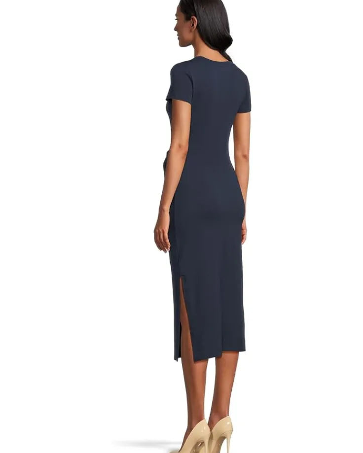 tiefront_jersey_shortslee_2.webp Lauren Ralph Lauren Dresses | Plus Size<Tie-front Jersey Short-sleeve Dress Refined Navy