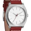 Nixon Watches<Time Teller Leather Silver/Egret/Cranberry