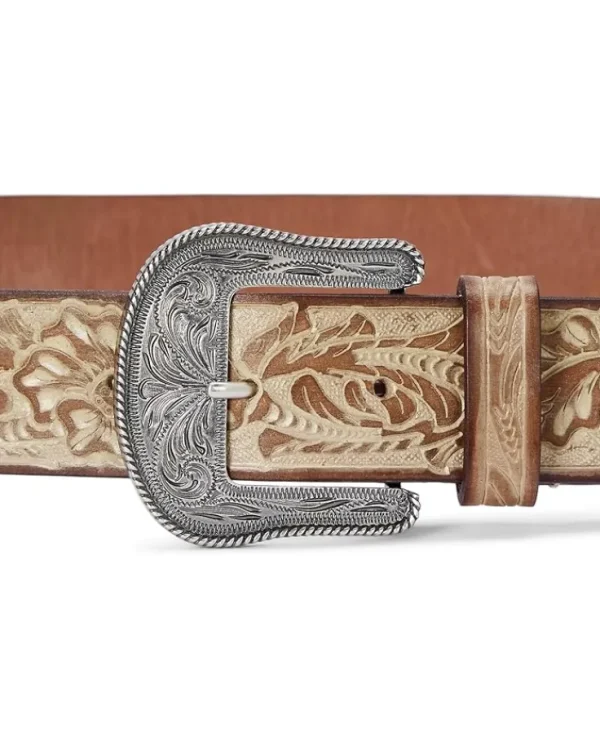 Lauren Ralph Lauren Belts<Tooled Burnished Leather Belt Tan/White Wash
