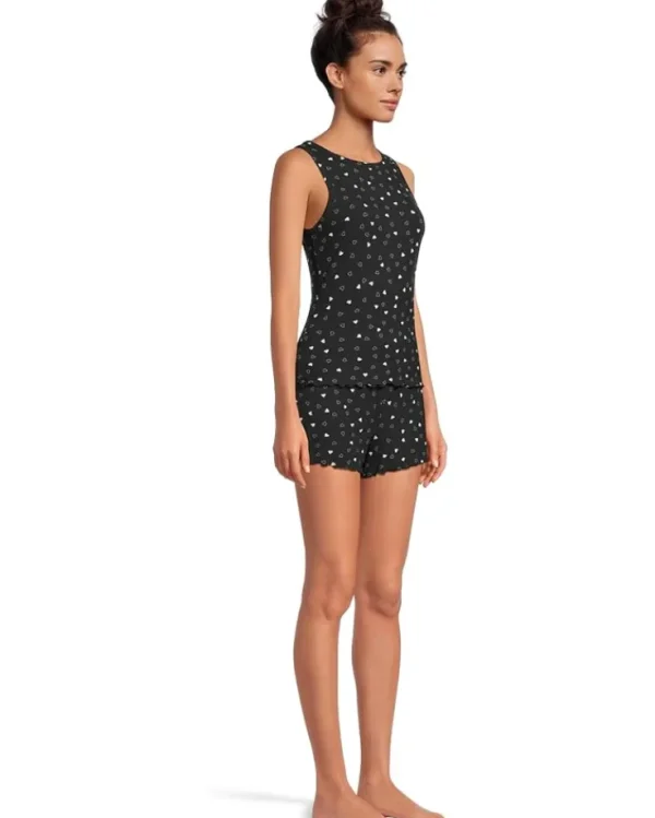 Barefoot Dreams Sleepwear<Ultra Soft Rib Short And Tank Set Black/Pearl