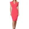 Calvin Klein Dresses<V-Neck Sheath with Extended Sleeve Detail Watermelon