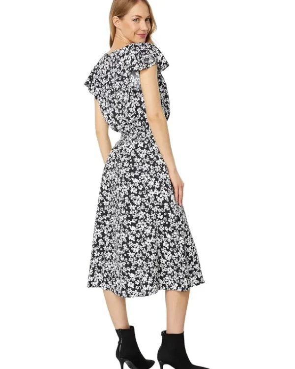 Vince Camuto Dresses<V-Neck Tiered Dress with Flutter Rich Black