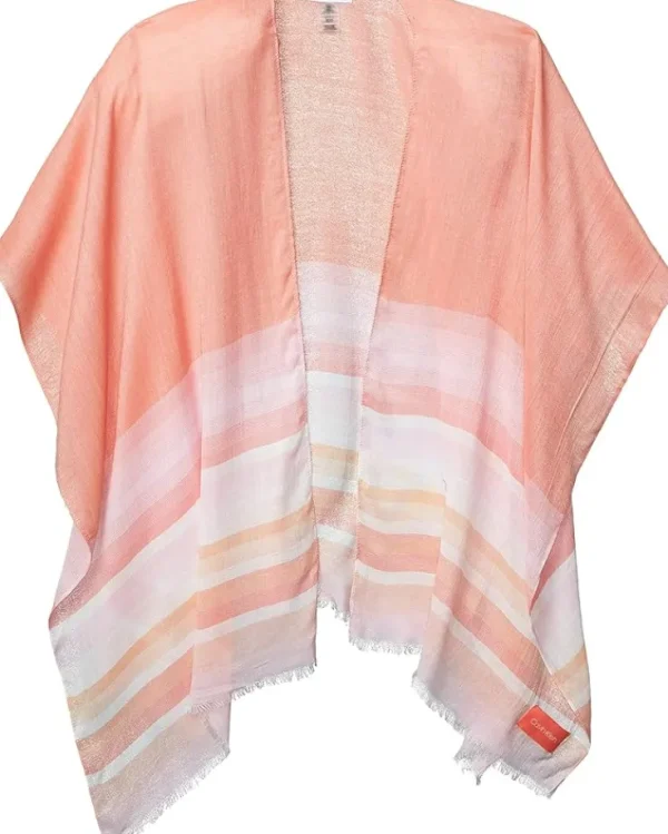 Calvin Klein Scarves<Womens Border Stripe 100% Rayon Lightweight Shawl Peach