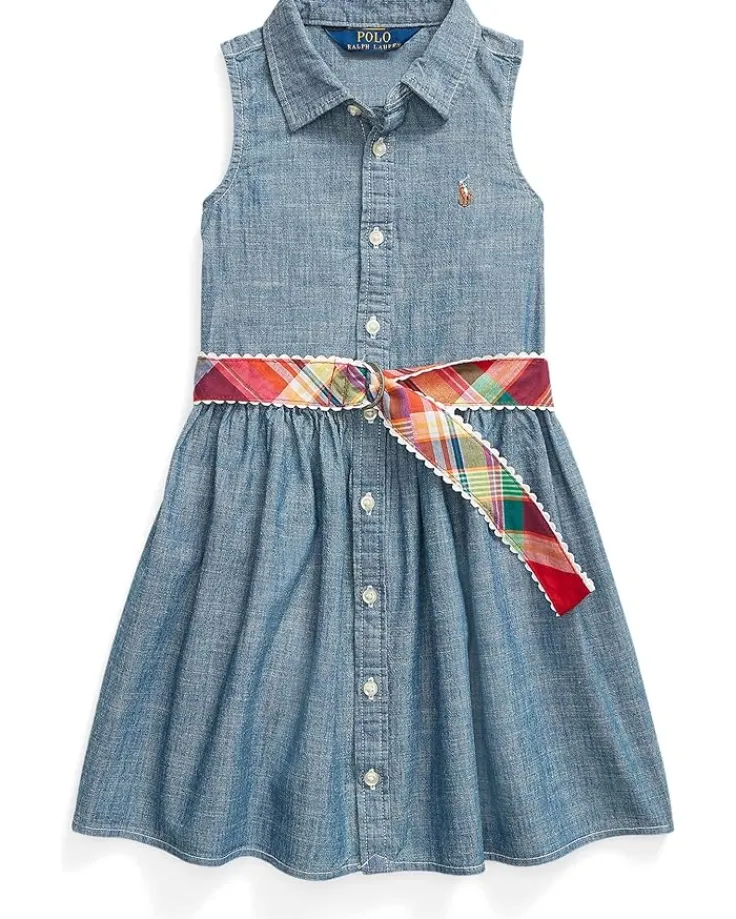 belted_indigo_chambray_sh_0.webp Polo Ralph Lauren Kids Belted Indigo Chambray Shirtdress (Toddler) | Kids Dresses