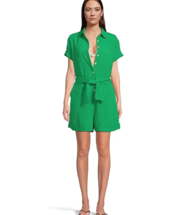 BECCA Cabana Textured Button Front Romper cover-up | Women Swimwear & Cover Ups