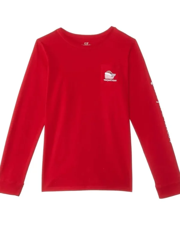 Vineyard Vines Kids Glitter Santa Long Sleeve Tee (Toddler/Little Kids/Big Kids) | Kids Shirts & Tops