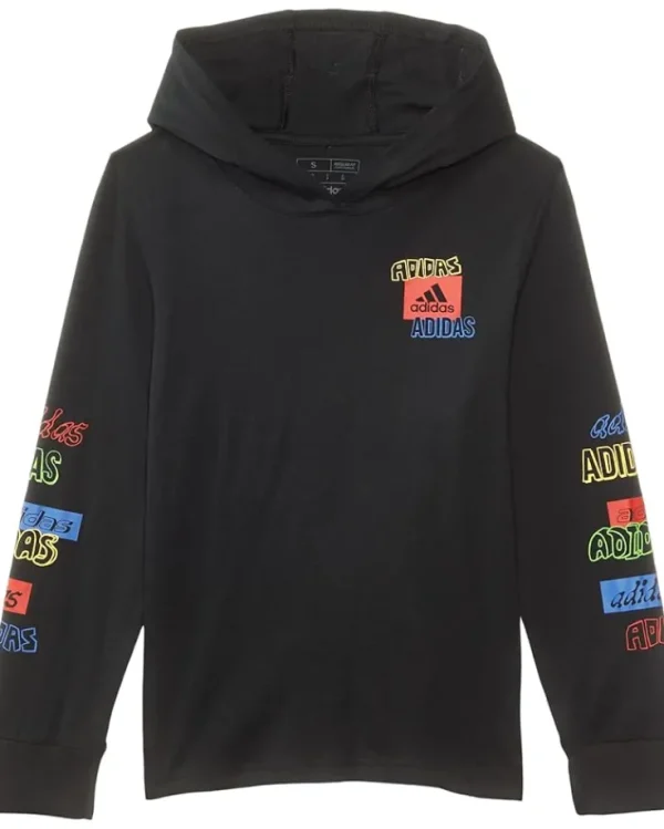 adidas Kids Hooded Lineage Stack Long Sleeve Tee (Big Kid) | Kids/BOY Shirts & Tops
