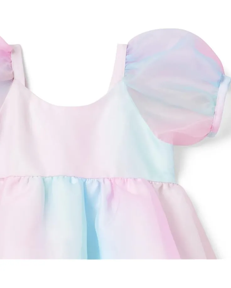 little_mermaid_organza_pu_2.webp Janie and Jack Little Mermaid Organza Puff Sleeve Dress (Toddler/Little Kids/Big Kids) | Kids Dresses