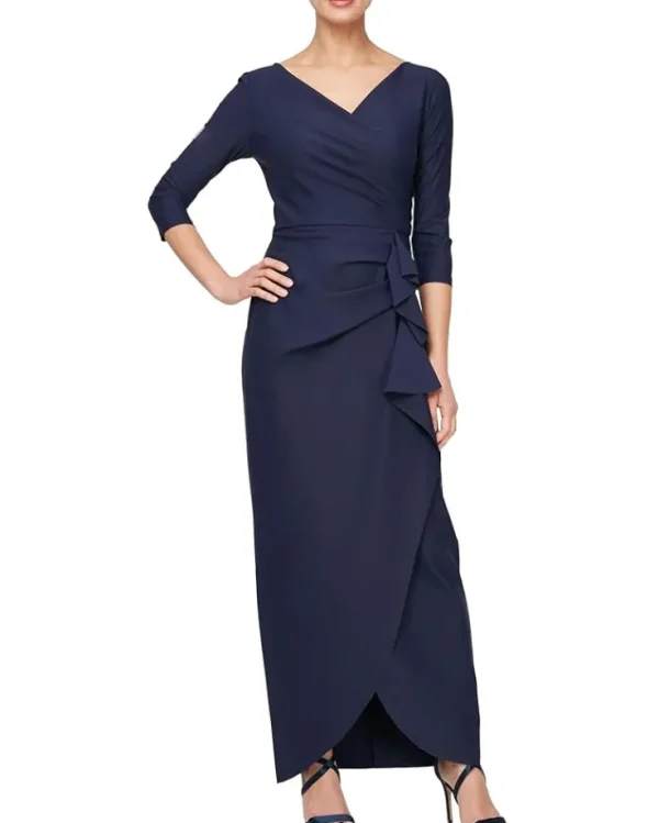 Alex Evenings Long Compression Dress and Ruffle Skirt | Women Plus Size | Dresses