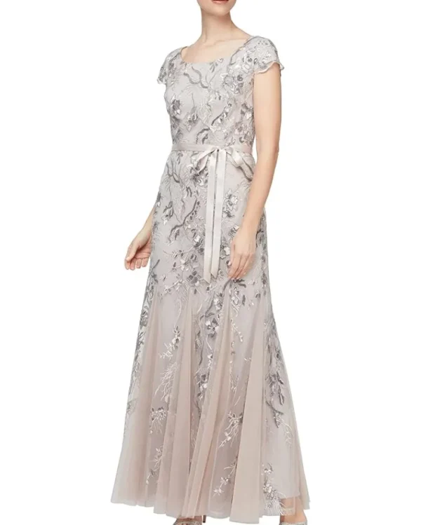 Alex Evenings Long Embroidered Dress with Godet | Women Plus Size | Dresses