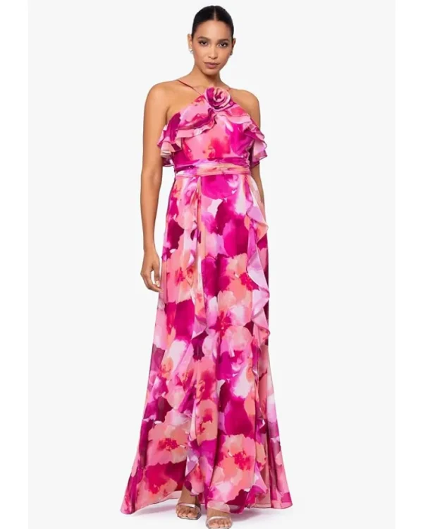 XSCAPE Long High Multi Chifon Print Flower | Women Plus Size