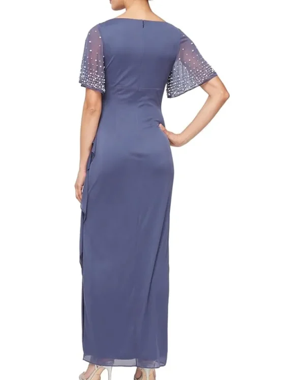 Alex Evenings Long Mesh Dress with Flutter Sleeves | Women Plus Size