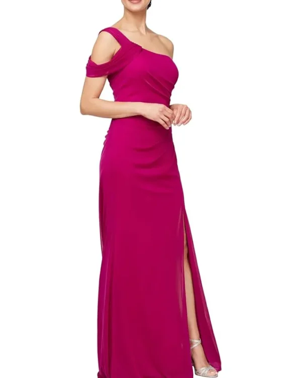 Alex Evenings Long Mesh with One Cold Shoulder Sleeve | Women Plus Size