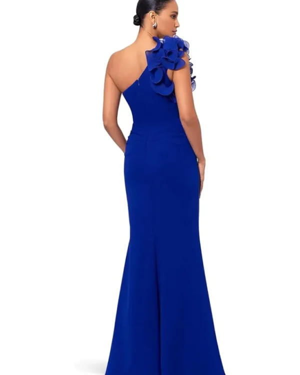 XSCAPE Long Scuba Crepe One Shoudler Flower | Women Plus Size | Dresses