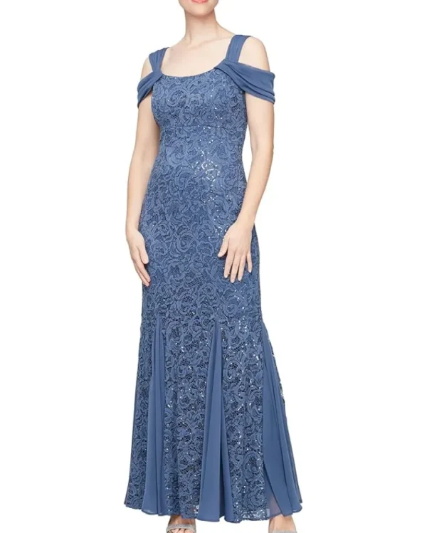 Alex Evenings Long Sequins Lace Dress | Women Plus Size | Dresses