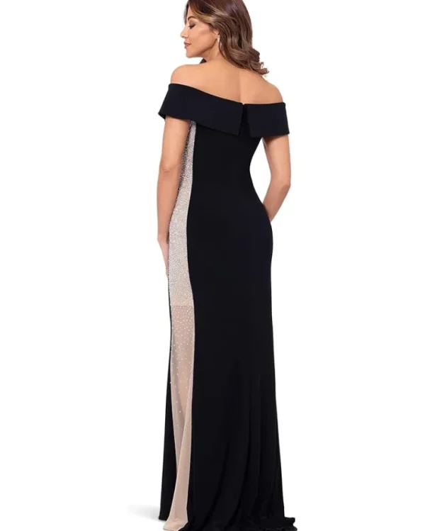 XSCAPE Off The Shoulder Ity Caviar Bead Long | Women Plus Size