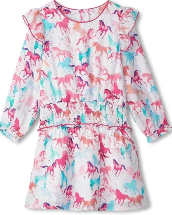 Hatley Kids Photo Print Horses Smocked Waist Dress (Toddler/Little Kid/Big Kid) | Kids Dresses