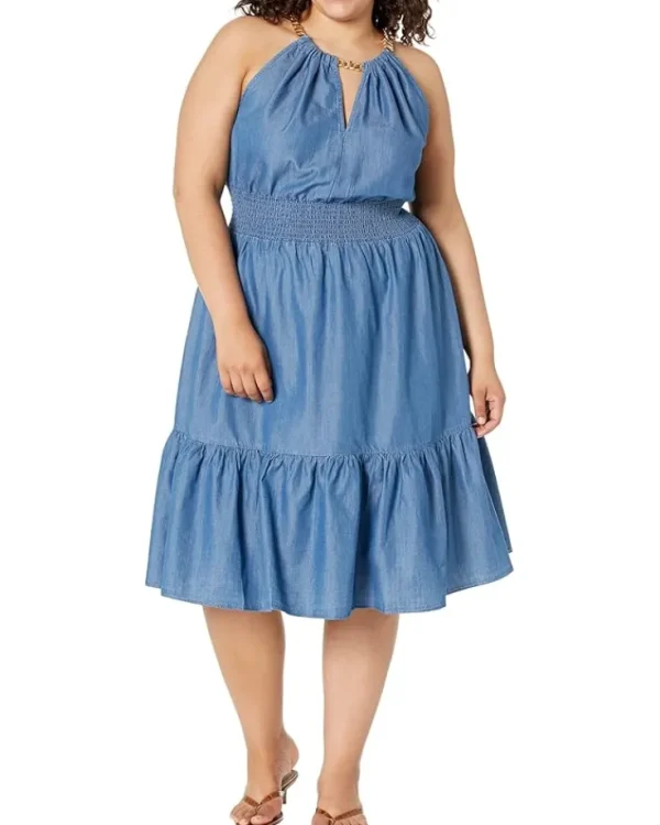MICHAEL Michael Kors Plus Size Halter Neck Midi Dress | Women Plus Size