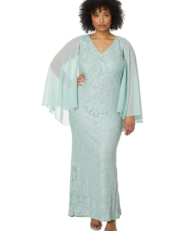 Betsy & Adam Plus Size Long Lace Capelet | Women Plus Size