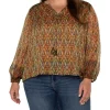 Liverpool Los Angeles Plus Size Long Sleeve Double Layer Tie Front Woven Blouse | Women Plus Size