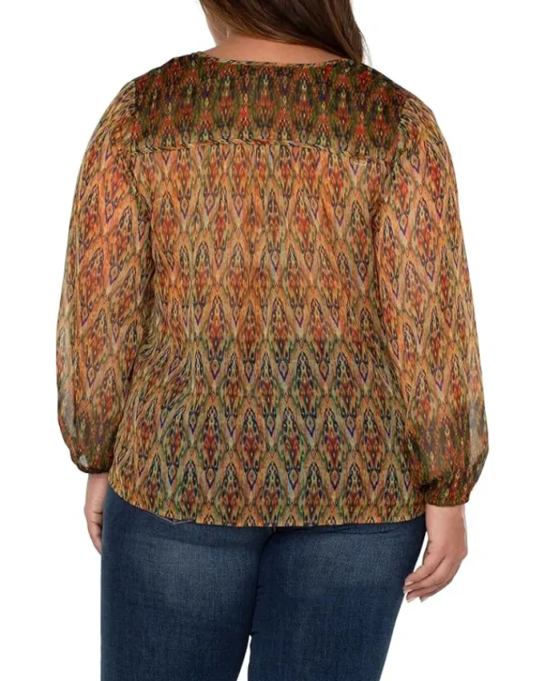 Liverpool Los Angeles Plus Size Long Sleeve Double Layer Tie Front Woven Blouse | Women Plus Size