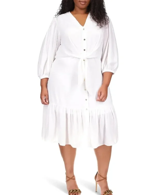 MICHAEL Michael Kors Plus Size Pinstripe Tie Midi Dress | Women Plus Size