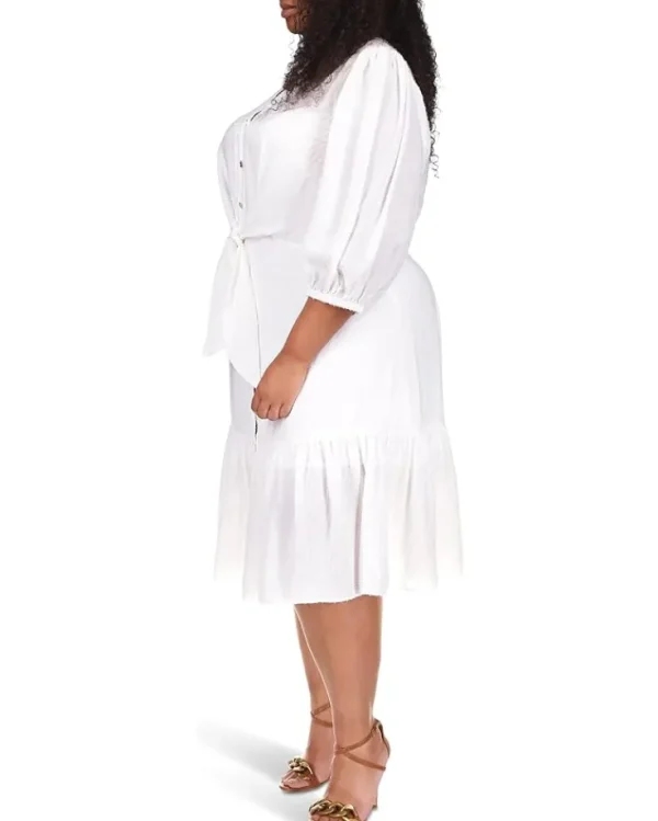 MICHAEL Michael Kors Plus Size Pinstripe Tie Midi Dress | Women Plus Size