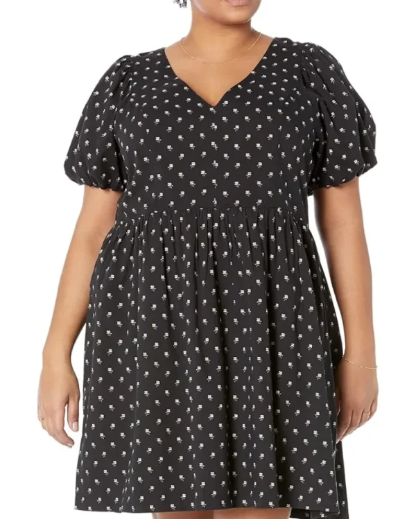 Madewell Plus V-Neck Puff-Sleeve Mini Dress in Floral Ikat | Women Plus Size