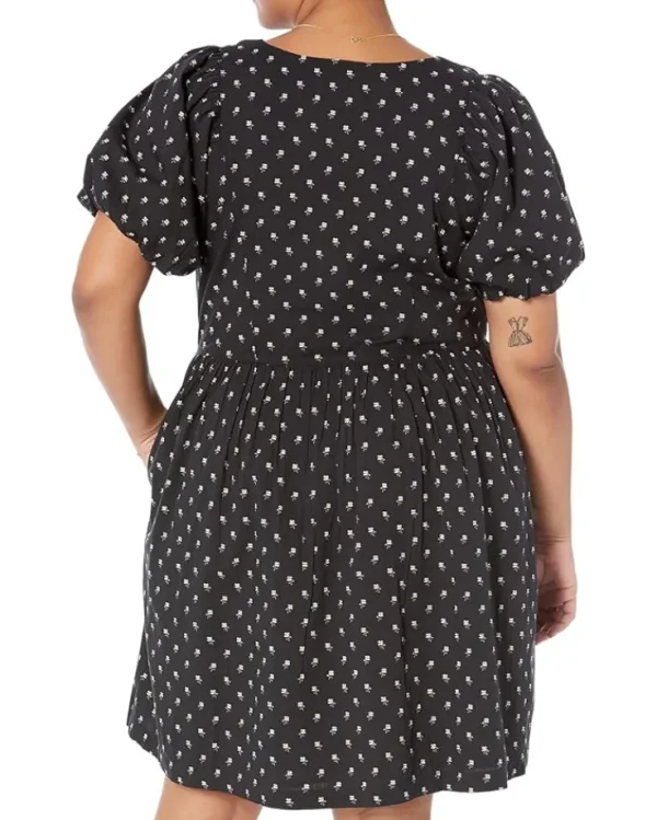 Madewell Plus V-Neck Puff-Sleeve Mini Dress in Floral Ikat | Women Plus Size