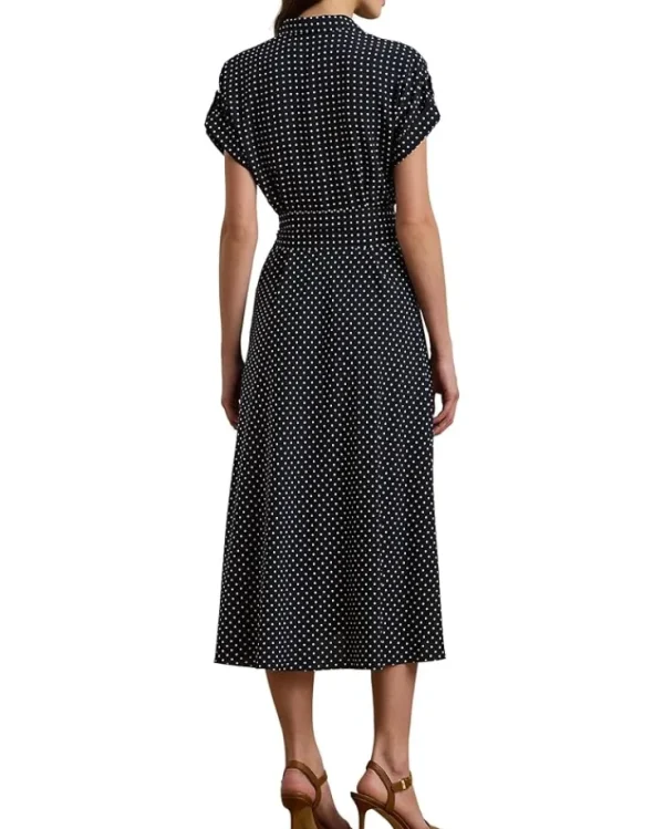 Lauren Ralph Lauren Polka-Dot Belted Crepe Dress | Women Plus Size