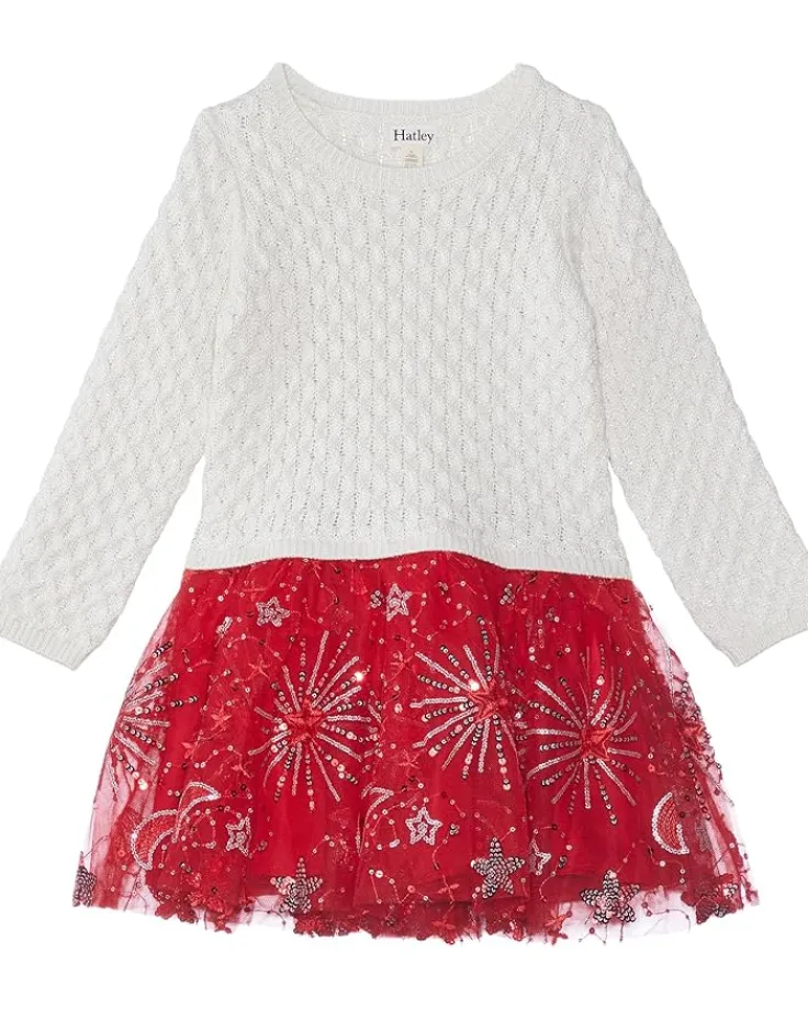 red_sparkle_sweater_tulle_0.webp Hatley Kids Red Sparkle Sweater Tulle Dress (Toddler/Little Kids/Big Kids) | Kids Dresses
