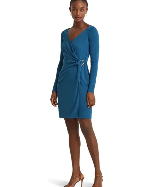 Lauren Ralph Lauren Ring-Trim Stretch Jersey Cocktail Dress | Women Plus Size | Dresses
