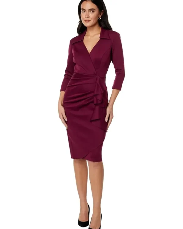 XSCAPE Short Scuba Collar Side Ruffle | Women Plus Size