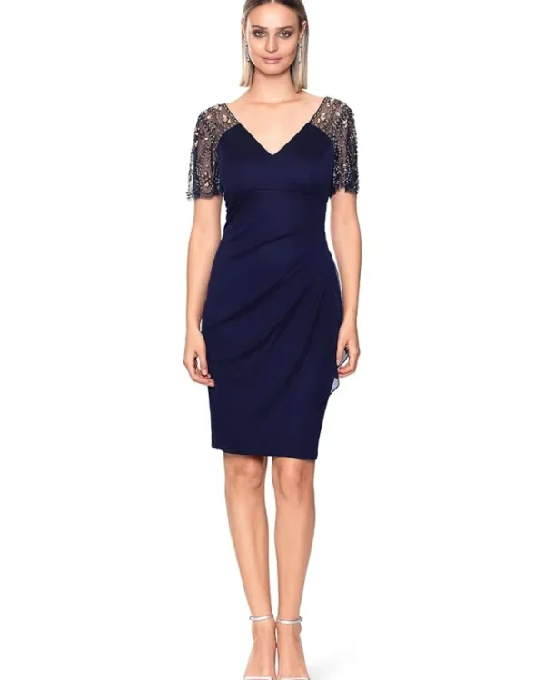 XSCAPE Short Sheer Matte Jersey Flutter Sleeve | Women Plus Size | Dresses