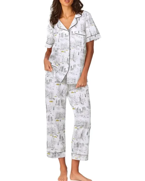 Bedhead PJs Short Sleeve Cotton Knit Cropped Pajama Set | Women Sleepwear