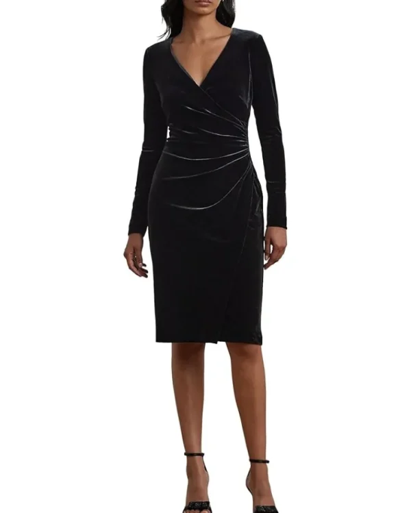 Lauren Ralph Lauren Stretch Velvet Surplice Dress | Women Plus Size