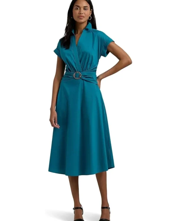 Lauren Ralph Lauren Stretch-Cotton Blend Surplice Dress | Women Plus Size