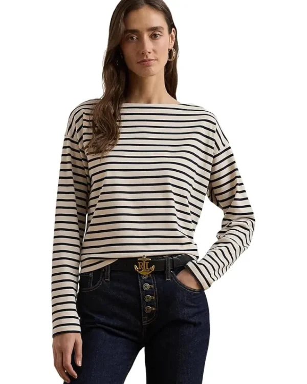 Lauren Ralph Lauren Striped Cotton Jersey Boatneck Top | Women Plus Size
