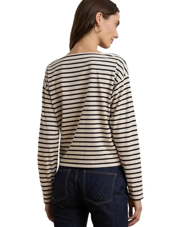 Lauren Ralph Lauren Striped Cotton Jersey Boatneck Top | Women Plus Size