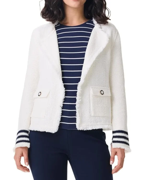 NIC+ZOE Subtle Stripe Fringe Mix Knit Jacket | Women Coats & Outerwear